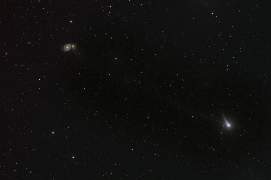 3 May 2014: Comet C/2012 K1 (PANSTARRS) passing the Whirlpool Galaxy M51. iTelescope.net telescope T14, 106mm Takahashi FSQ. Camera SBIG STL-11000M. 9x3minutes Luminance, 1x3minutes each RGB.